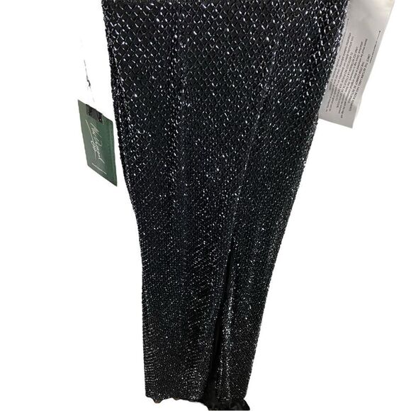 Mac‎ Duggal WMNS 2 black Gunmetal V Neck Beaded High Slit 1070 - Picture 6 of 12